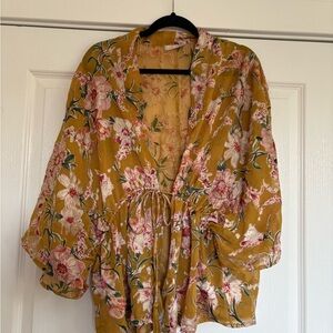 Free People Mustard Floral Blouse